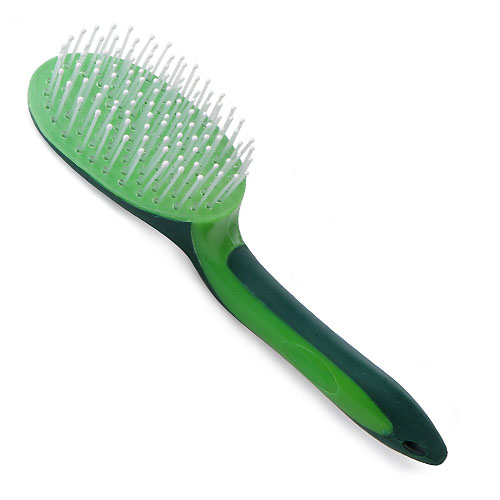 Escova de cabelo verde com cerdas brancas