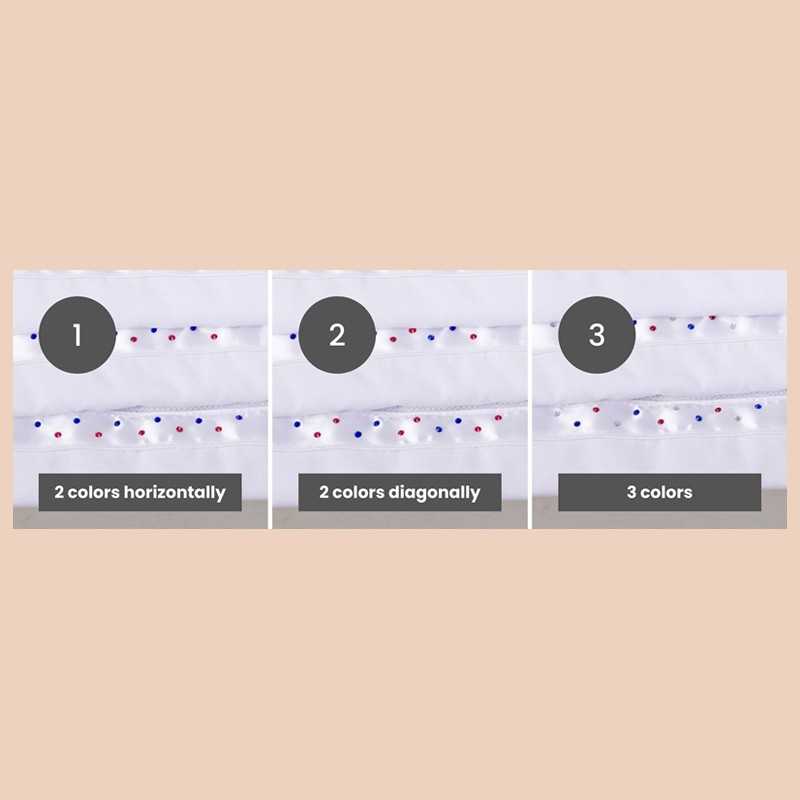 Três faixas brancas com pontos coloridos e etiquetas numeradas