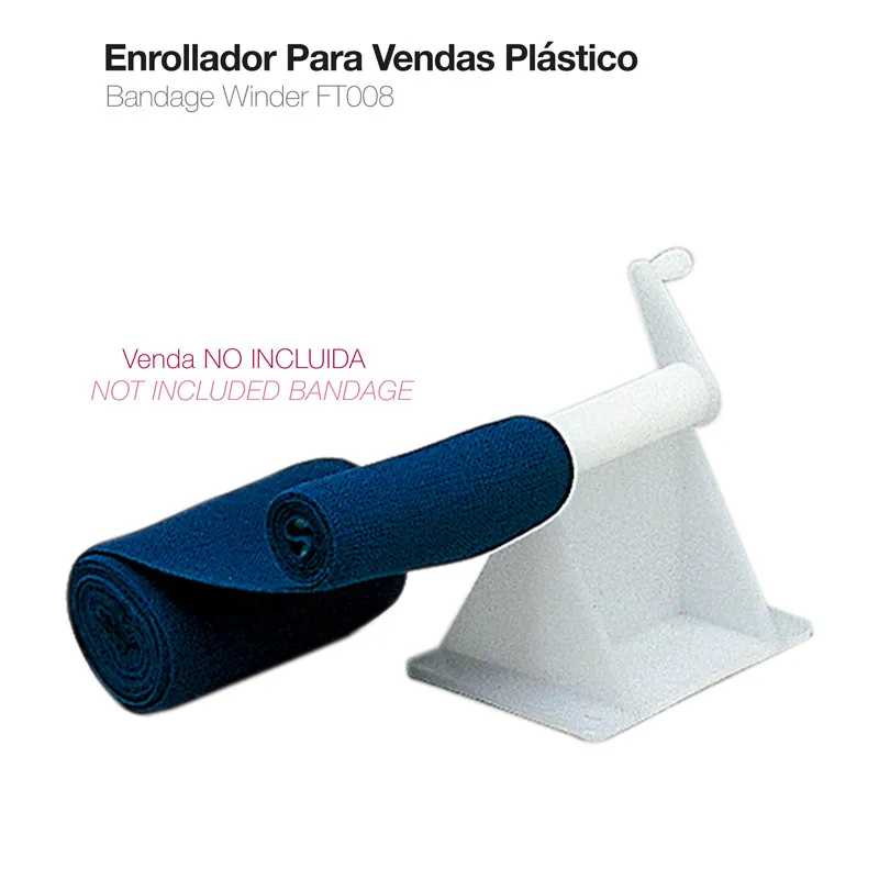 Enrolador para vendas plástico branco com venda azul escura