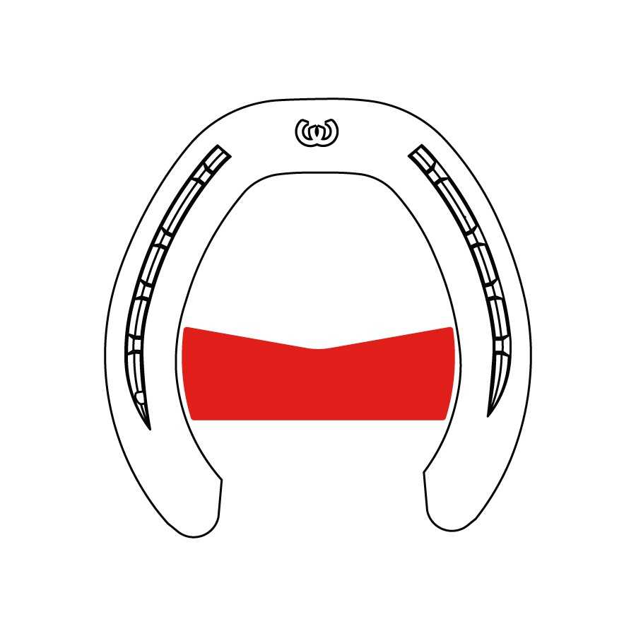Desenho de uma ferradura branca com desenhos pretos e vermelho no meio