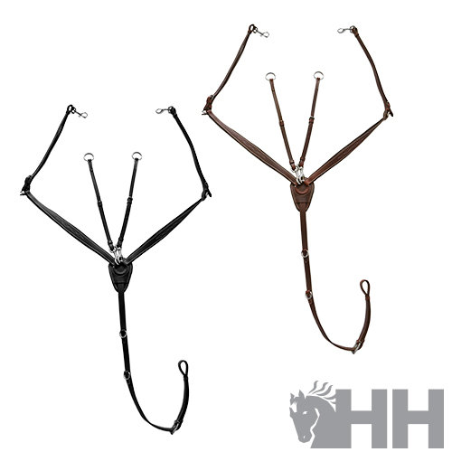 Peitorais de pele preto e castanho com argolas metálicas prateadas