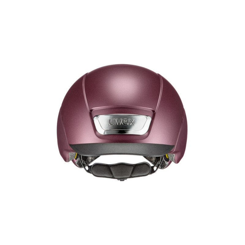 Capacete de proteção roxo metalizado com logótipo uvex