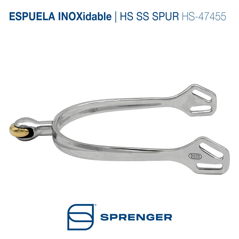 Espora inoxidável metálica com esfera dourada e logo SPRINGER