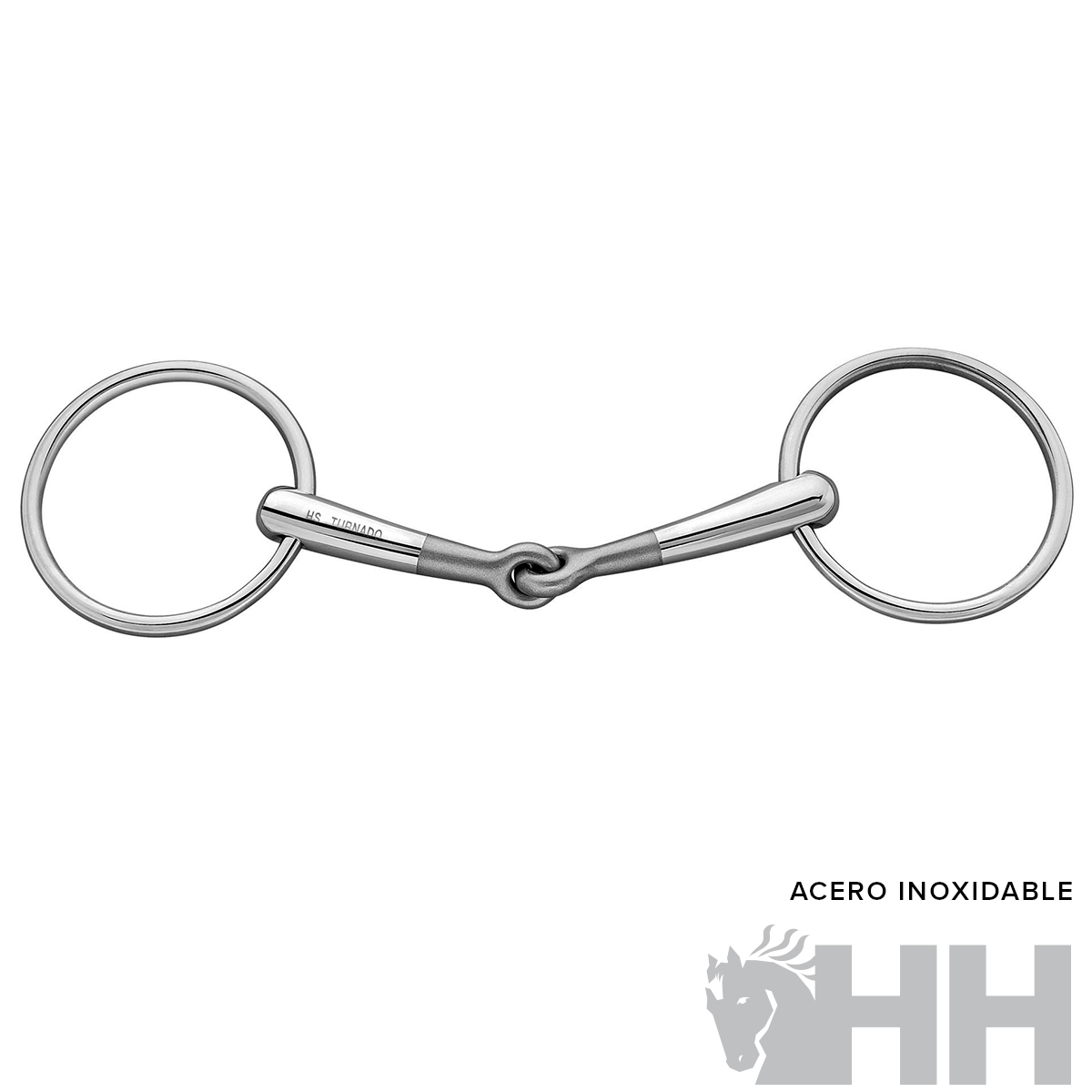 Ferro de cavalo em aço inoxidável com duas argolas e peça central articulada