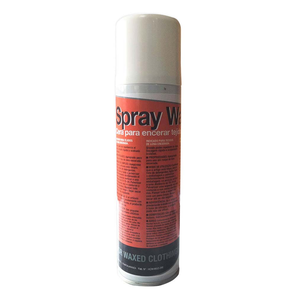 Lata branca de spray com rótulo vermelho para enceramento de tecidos