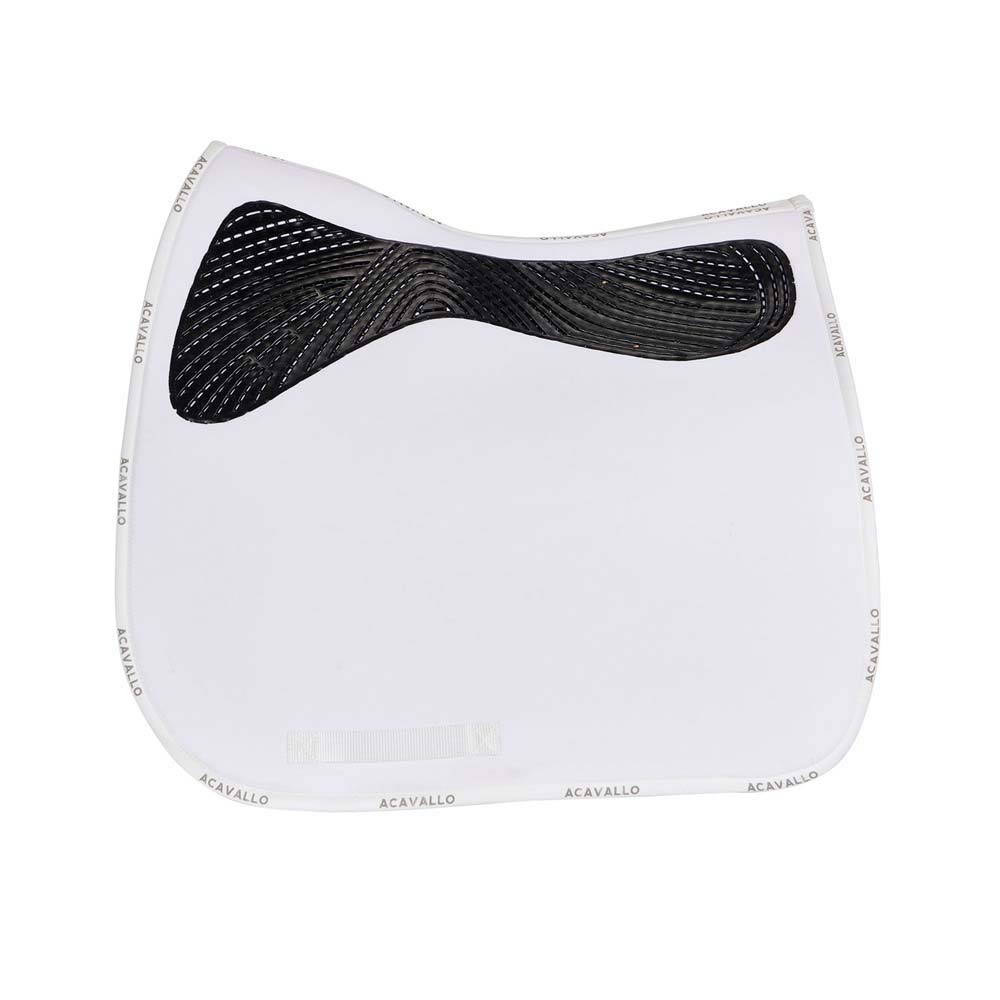 Manta branca para cavalo com padding preto em relevo e texto ACAVALLO nas bordas