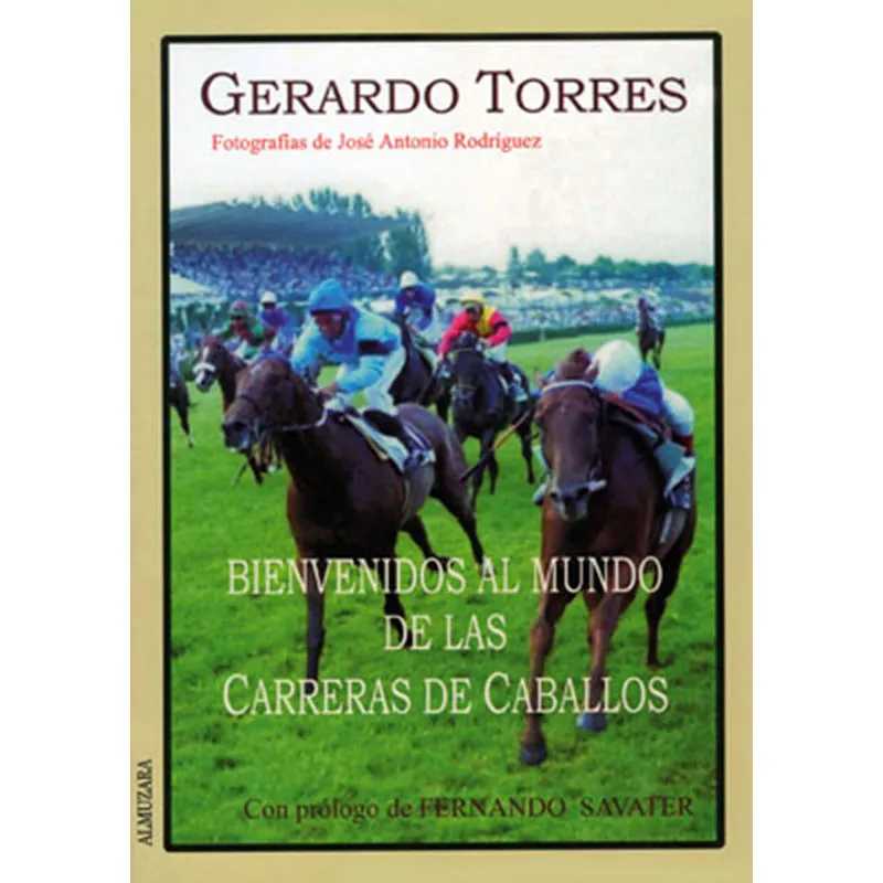 Capa de livro com título sobre corridas de cavalos e fotografia de uma corrida