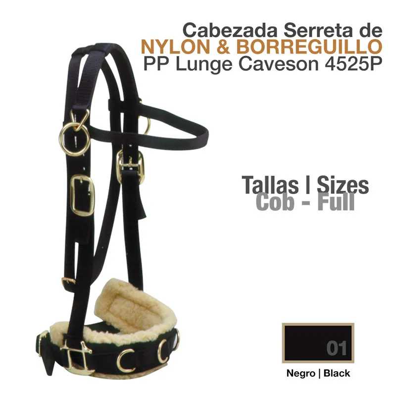Cabeçada serreta preta de nylon com acolchoamento em borreguillo