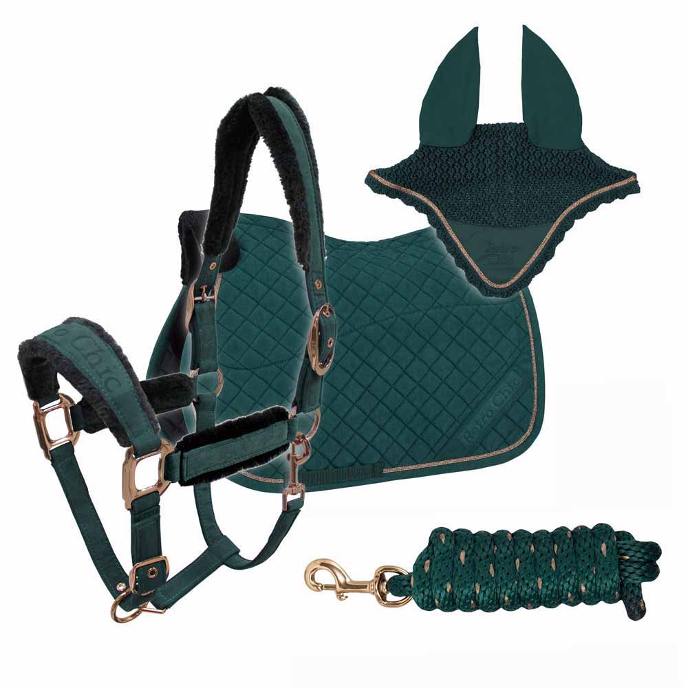 Conjunto de acessórios para cavalo em verde escuro e preto