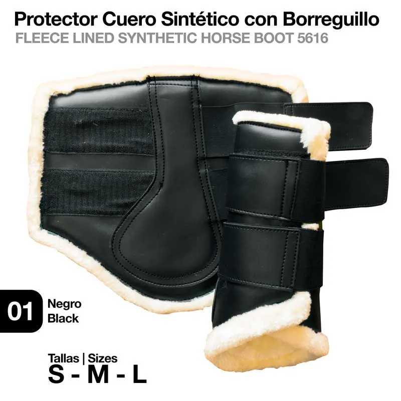 Protetores para cavalo em couro sintético preto com forro em borreguillo branco e fechos em velcro