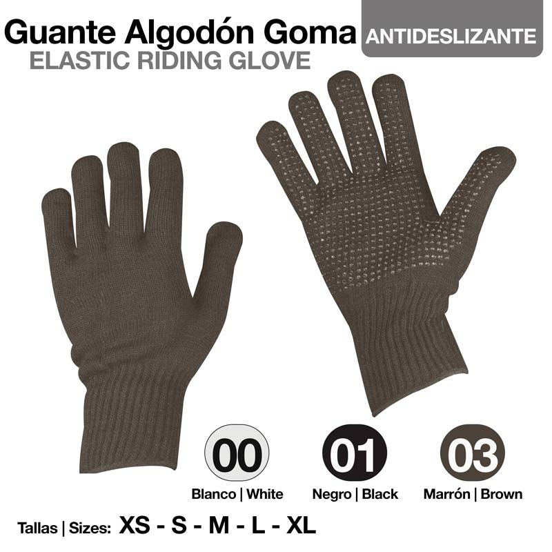 Luvas elásticas antiderrapantes em branco, preto e castanho, tamanhos XS a XL