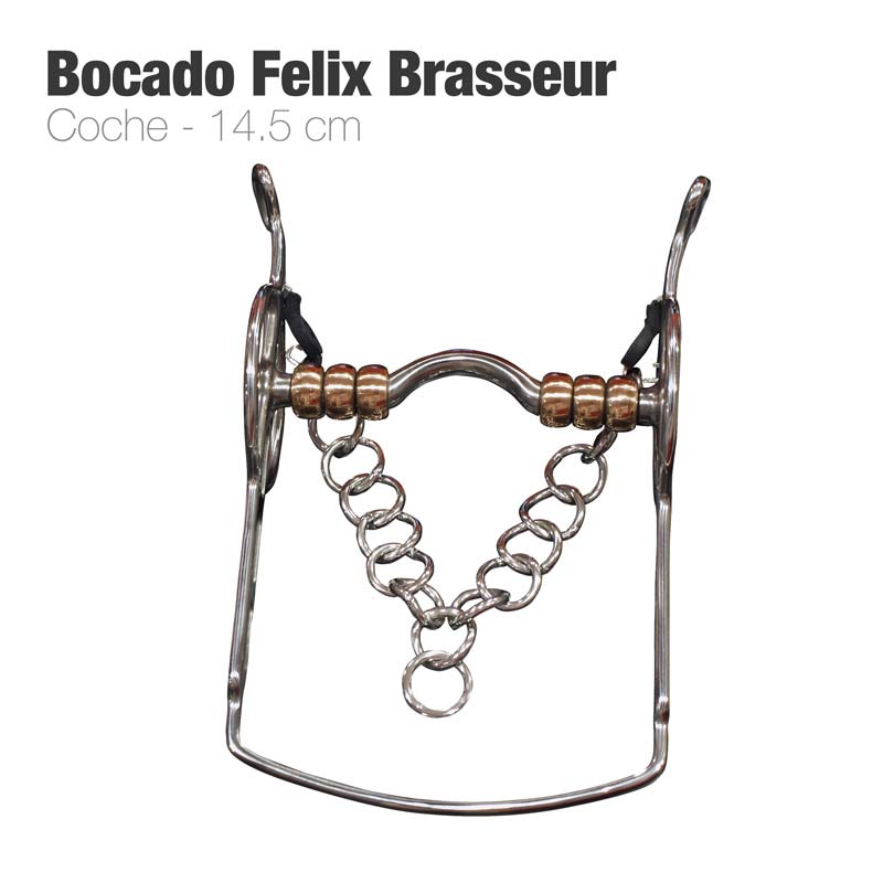 Freio metálico Bocado Felix Brasseur com corrente e detalhes dourados