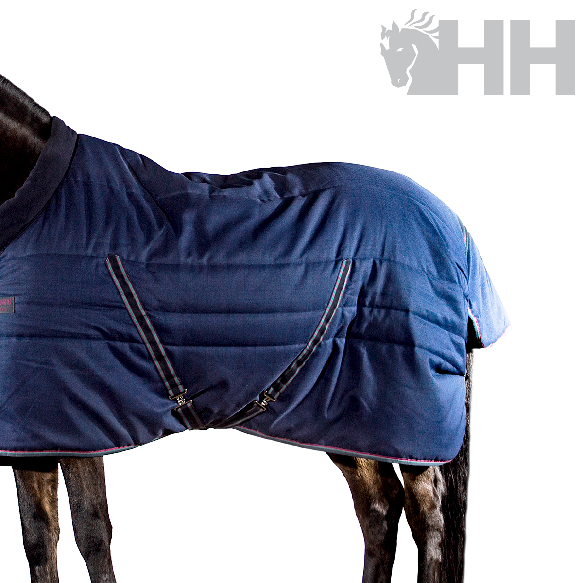 Manta azul escuro para cavalo com cinta preto ajustável