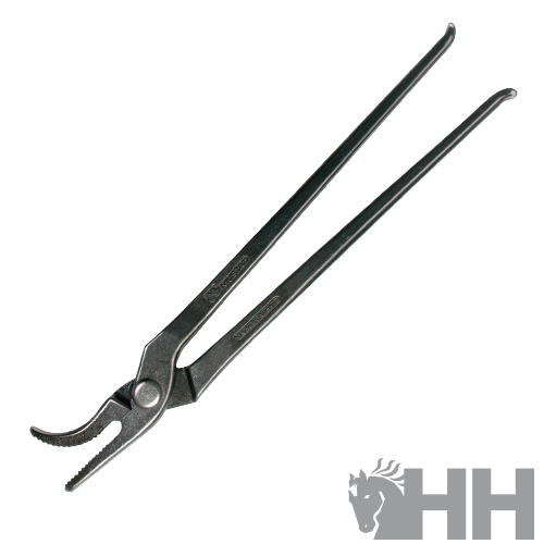 Alicate metal preto com dentes serrilhados e cabo comprido