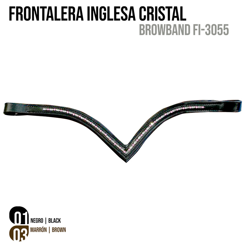 Frontalera inglesa cristal preta com cristais brilhantes