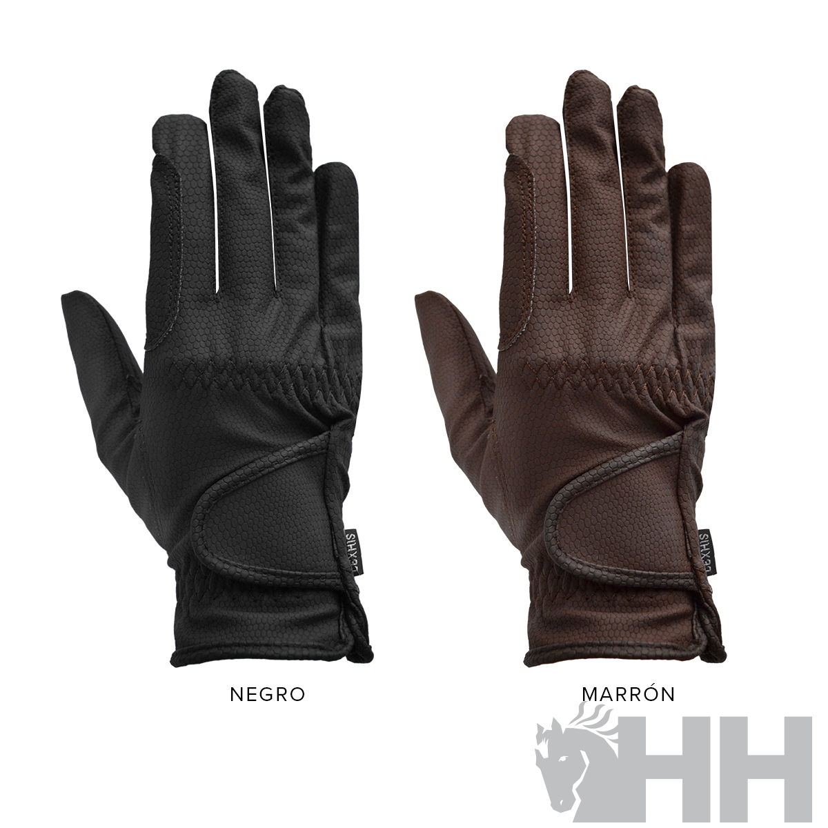 Par de luvas em tecido sintético nas cores negro e marrón