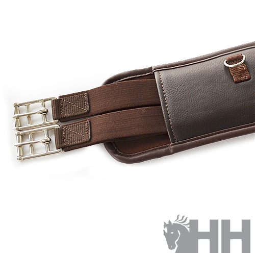 Correia para cavalo castanha com fivelas metálicas e reforço em pele