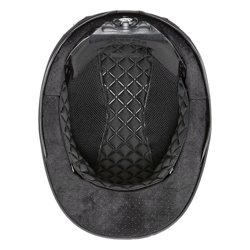 Capacete preto com interior almofadado e ajuste superior