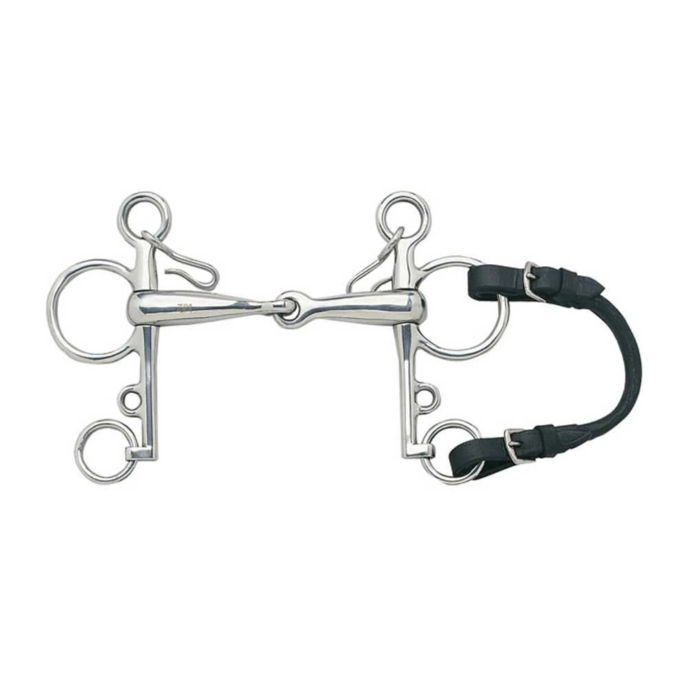 Freio para cavalo em metal cromado com tiras de couro preto