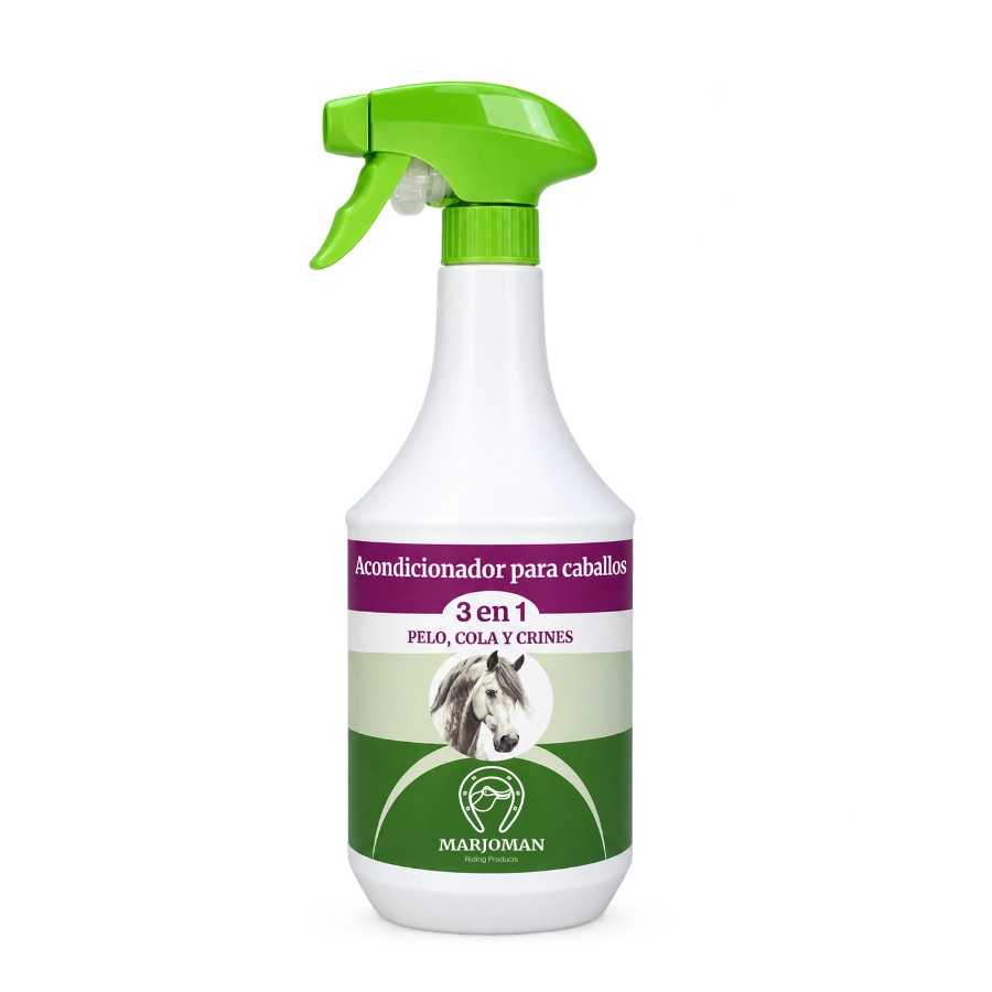 Frasco spray branco e verde condicionador para cavalos Marjoman