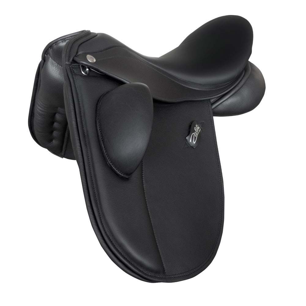 Sela de cavalo preta em couro com acolchoamento e placa Zalie.