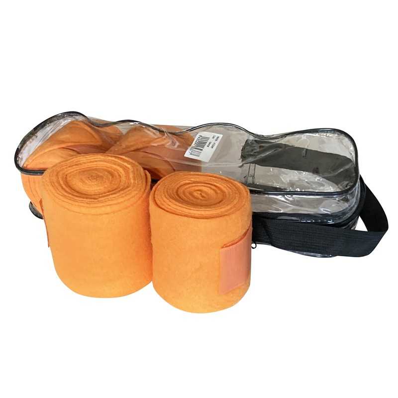 Bandagens elásticas cor de laranja e saco transparente com alça preta