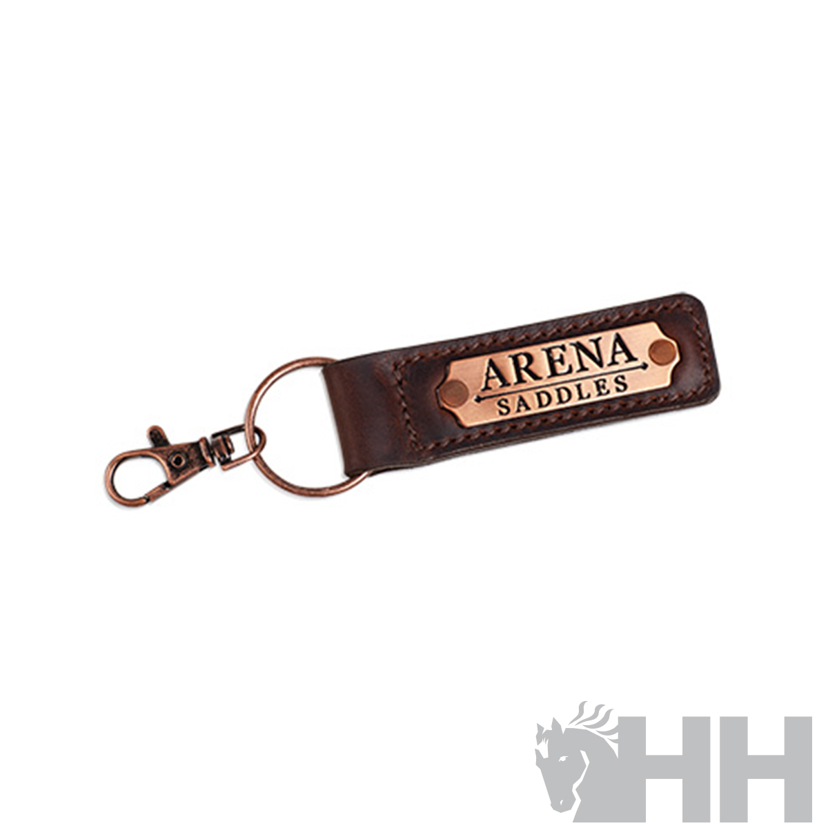 Porta-chaves em couro castanho com placa metálica ARENA SADDLES