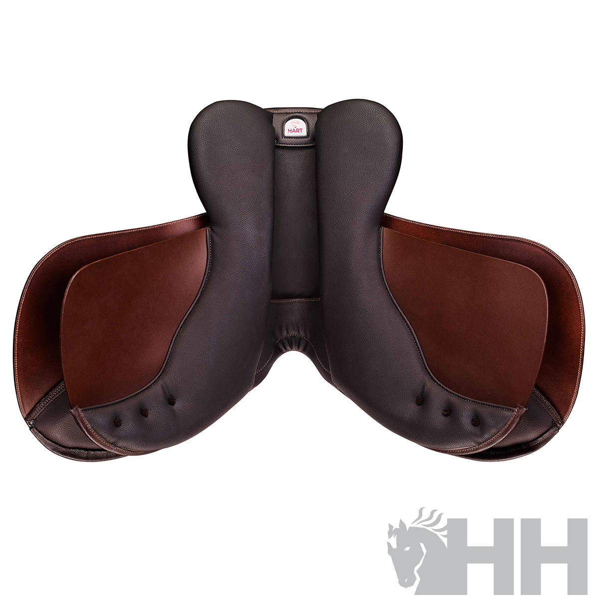 Sela de equitação castanha com detalhes em preto e etiqueta Weltei