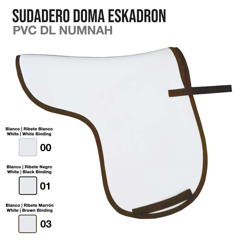 Sudadero branco para sela com opções de ribetes em branco, preto e castanho