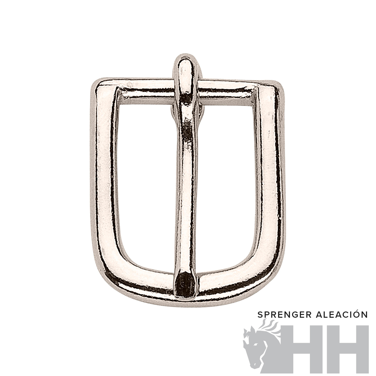 Fivela de metal prateado quadrada com paleta central