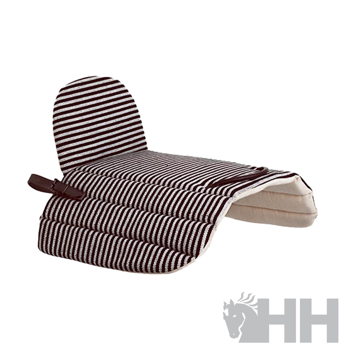 Luva de forno acolchoada com riscas castanhas e brancas