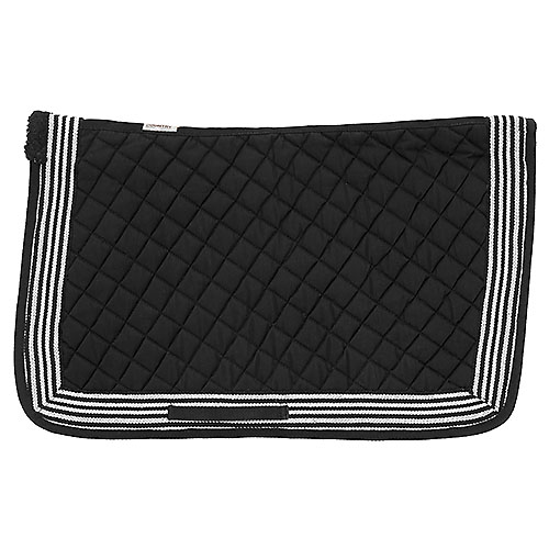 Sela para cavalo preta acolchoada com bordas brancas e pretas