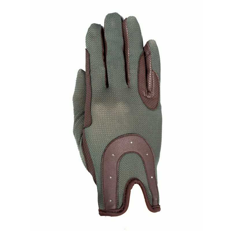 Luvas cinzentas com detalhes castanhos e pequenas perfurações