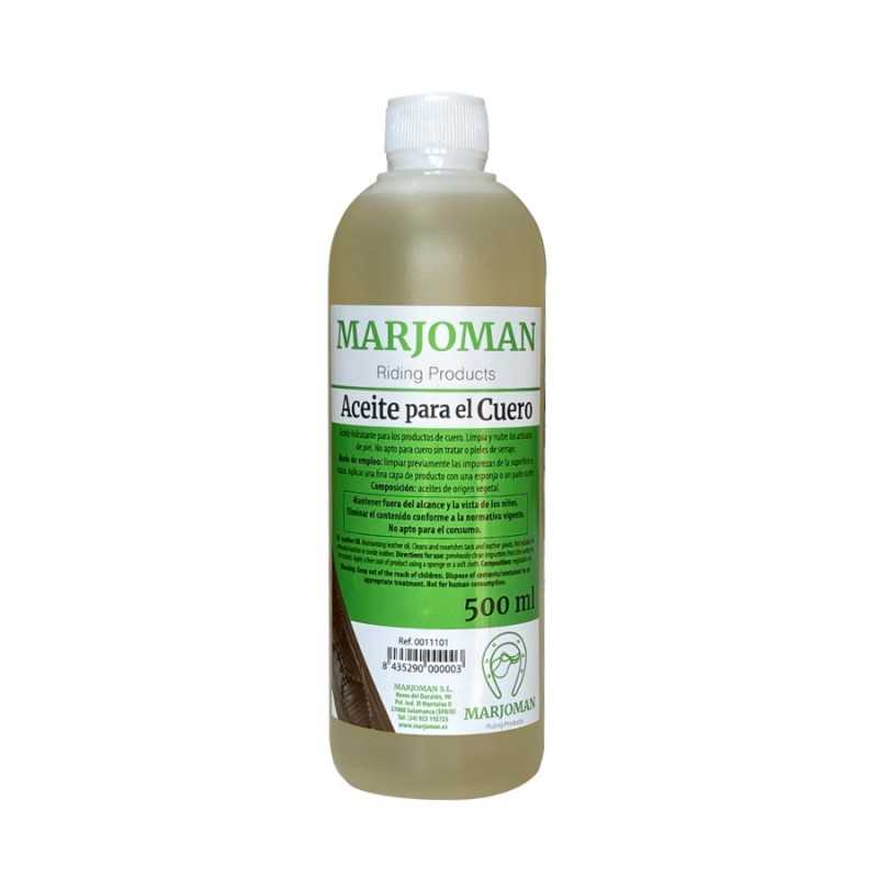 Frasco de óleo para couro MARJOMAN de 500 ml com rótulo verde e branco