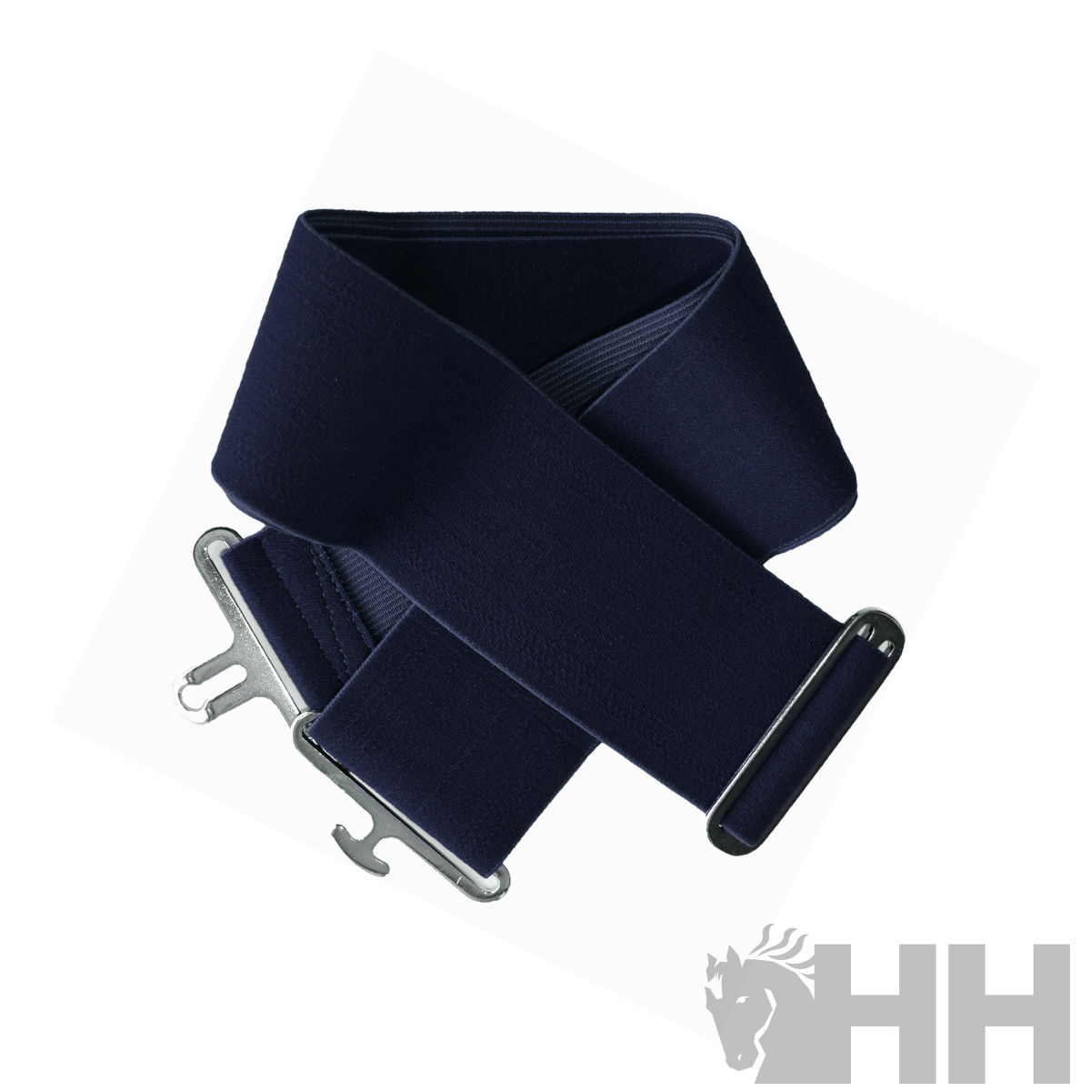 Cinto elástico azul escuro com fivelas metálicas prateadas