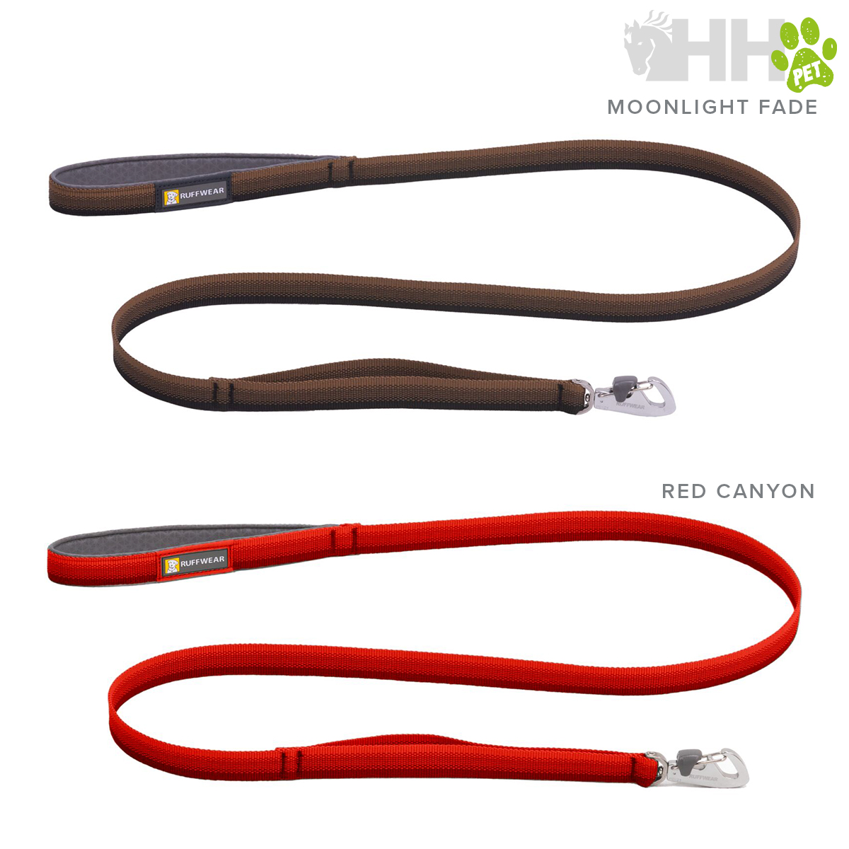 Duas trelas para cães castanha e vermelha com ganchos metálicos