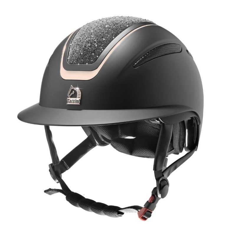 Capacete preto mate para equitação com logo Tattini e faixa brilhante