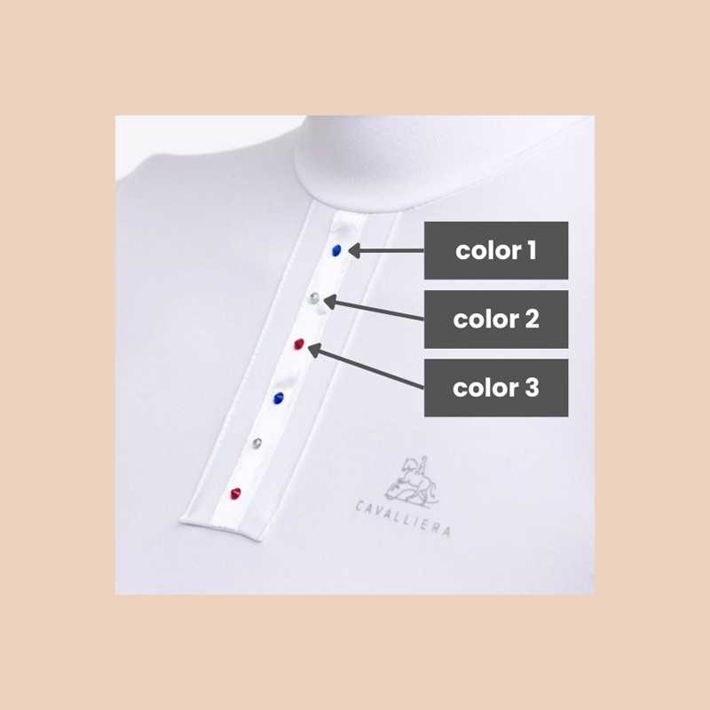 Camisola branca para equitação com botões coloridos e logotipo CAVALLIERA