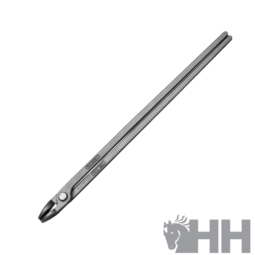 Chave de fendas metálica prateada longa com texto gravado