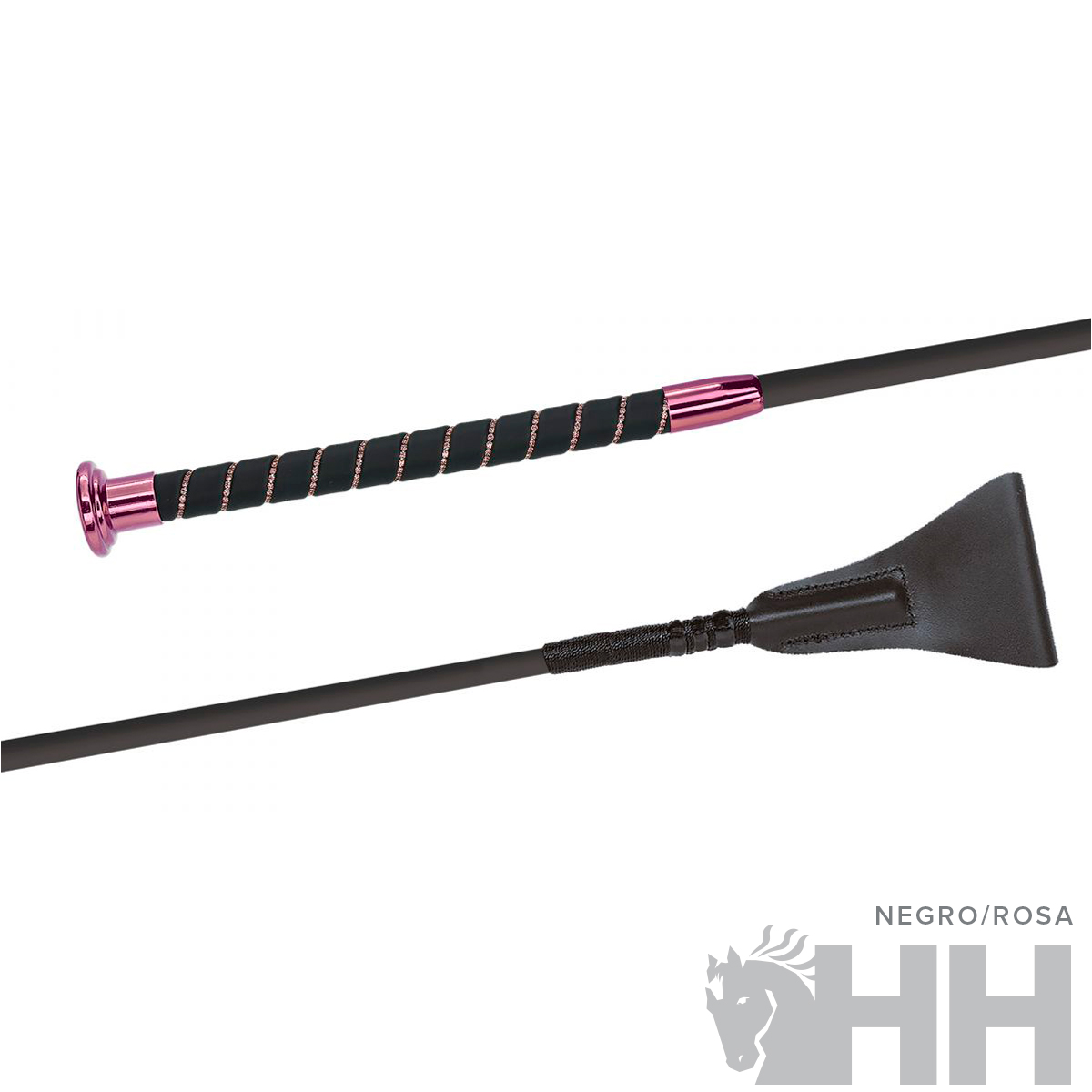 Chicote preto com detalhes rosa e aba preta sobre fundo branco