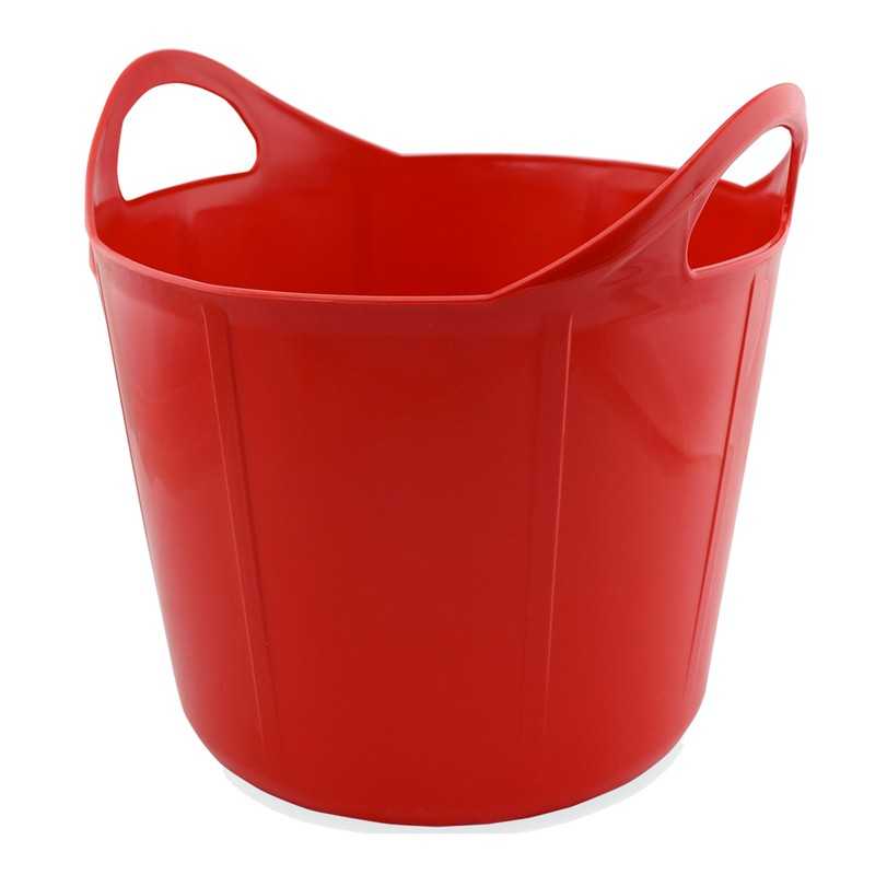 Balde vermelho de plástico com duas pegas