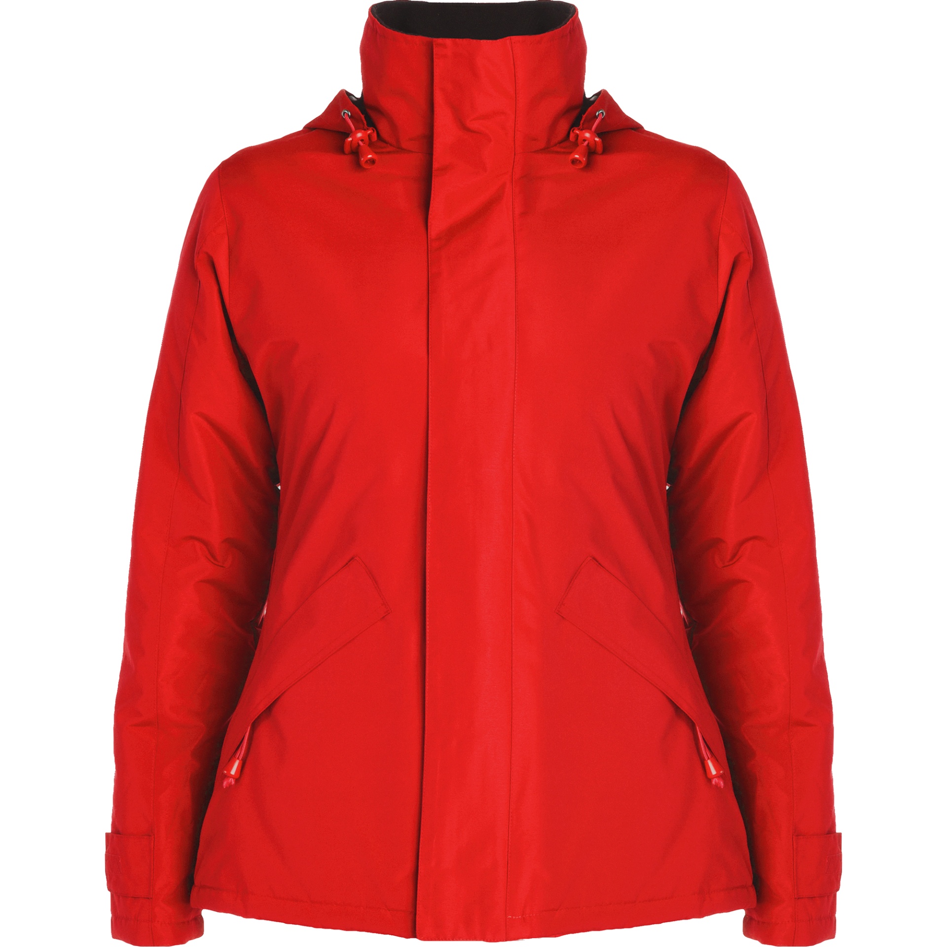 Casaco vermelho com capuz e bolsos frontais
