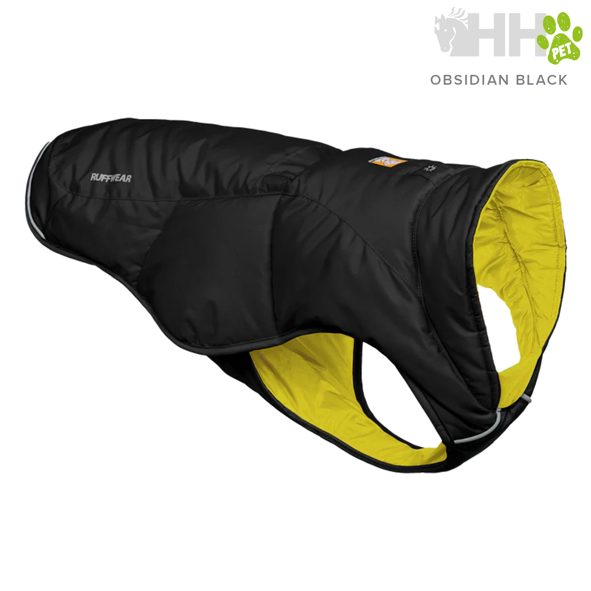 Casaco para cão preto com interior amarelo