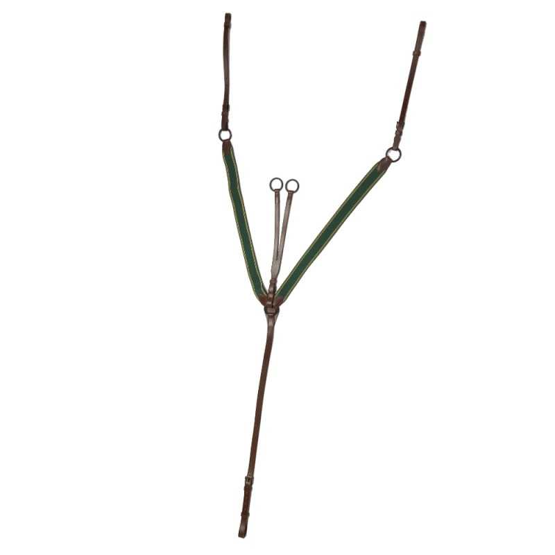 Suspensórios em tecido verde e couro castanho em forma de Y