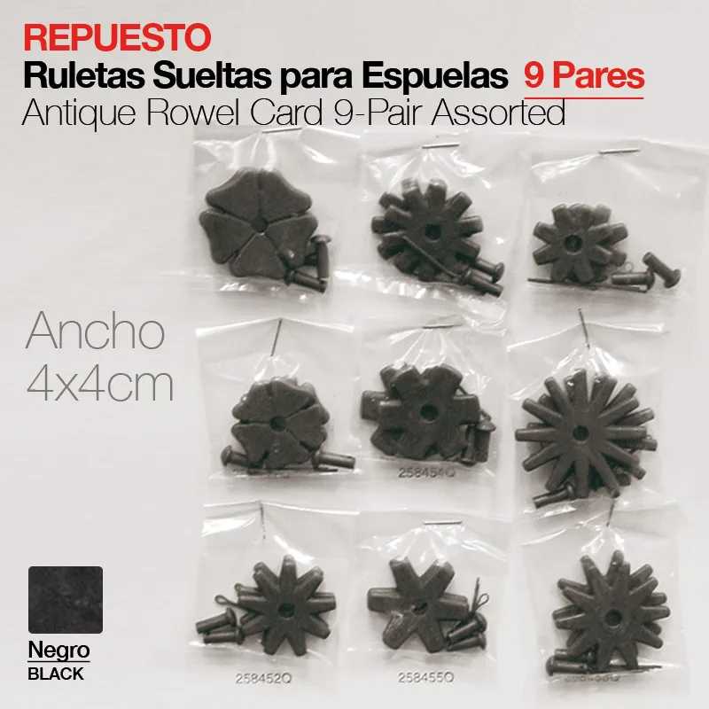Set de 9 pares de ruletas soltas pretas para esporas em sacos plásticos