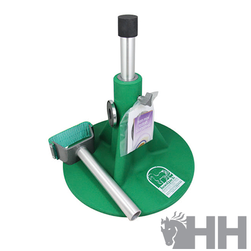 Suporte de limpeza para cavalos verde com escova e suporte para saco, base redonda