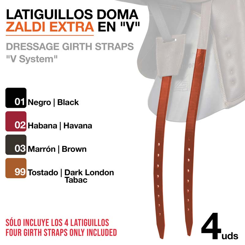 Conjunto de quatro latiguillos de couro para sela de adestramento em cores variadas