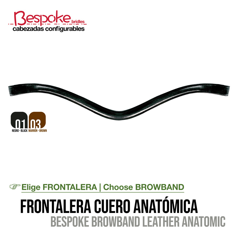 Frontalera anatómica em couro preto para cabeçada