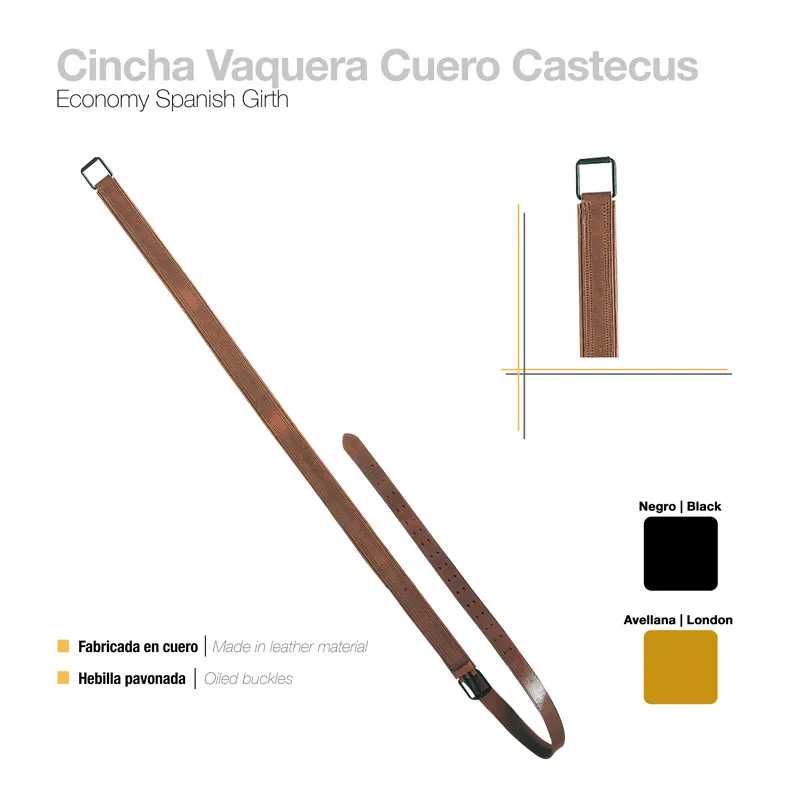 Cinta vaqueira de couro castanho com fivela preta e várias orelhas para ajuste