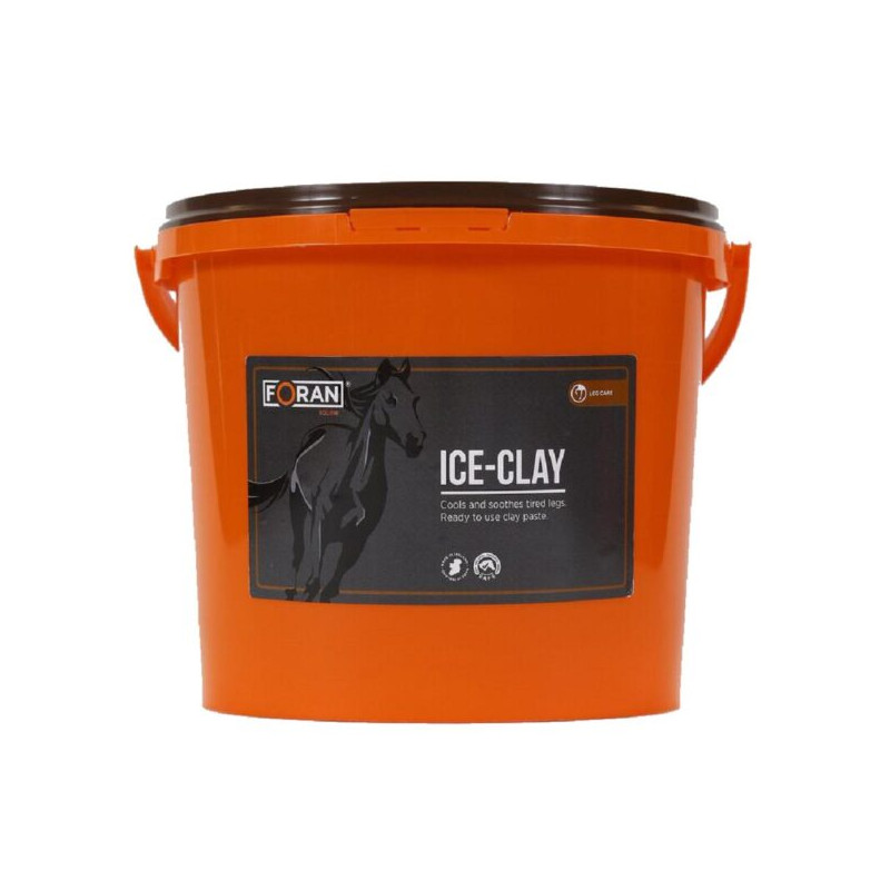 Contentor plástico laranja com etiqueta preta e texto ICE-CLAY